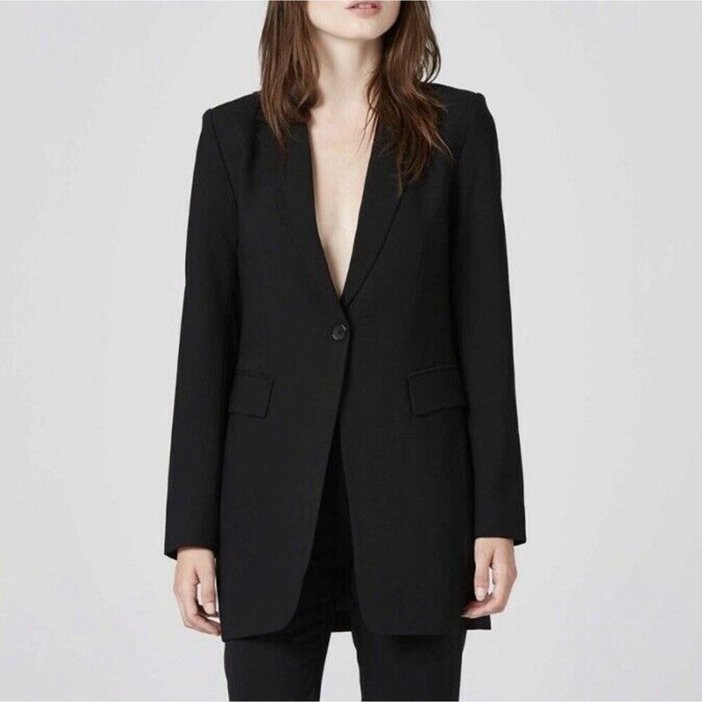 DSTLD WOMENS BLACK LONG SLEEVE ONE BUTTON OVERSIZED FORMAL BLAZER JACKET SIZE XS